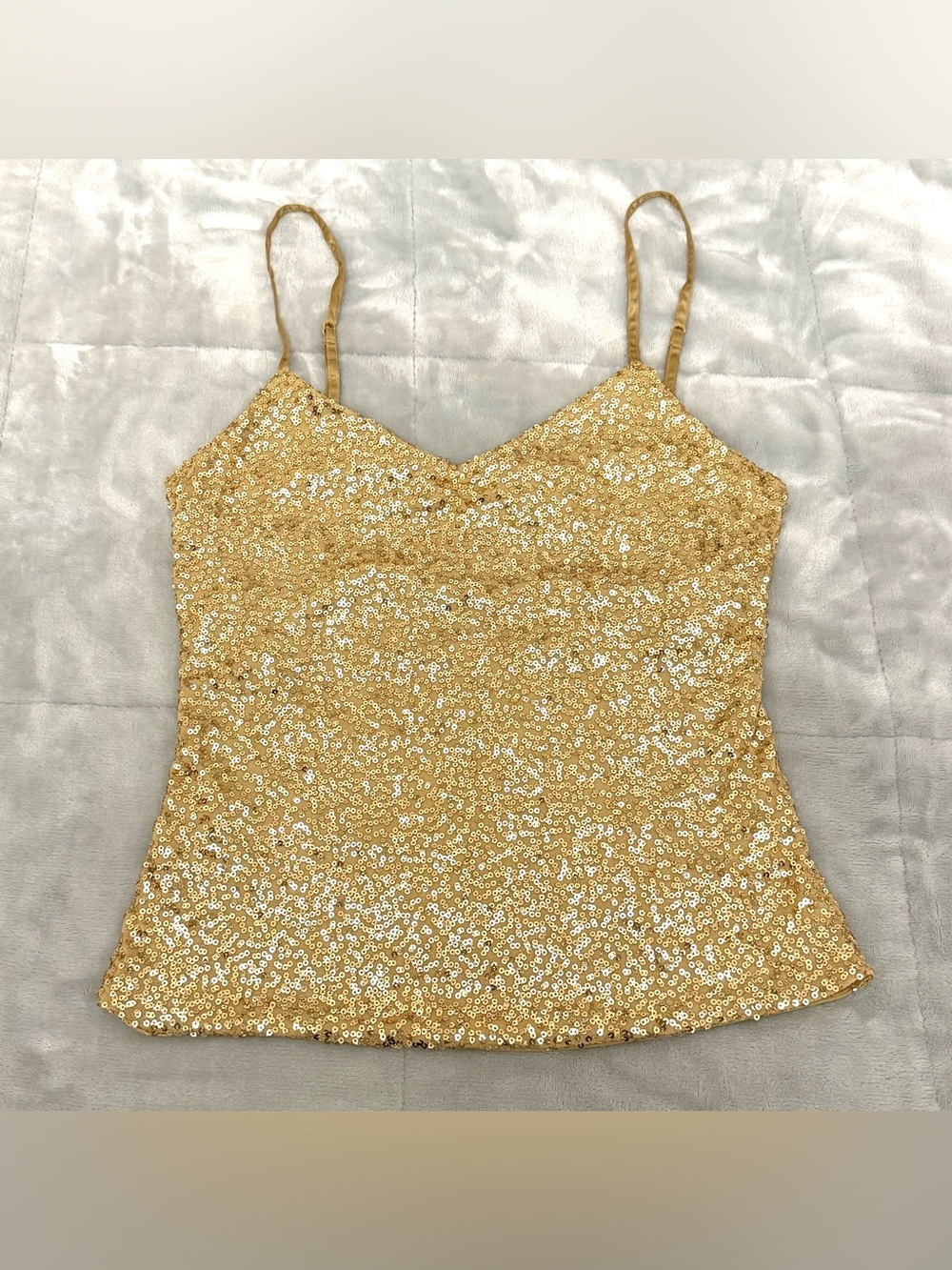 The Limited Y2K Gold Sequin Sparkly Spaghetti Strap Camisole Tank Top
